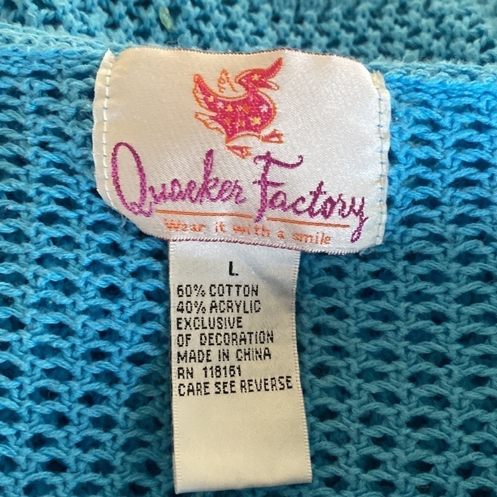 Quacker Factory Turquoise Open Knit Hoodie Cardigan Large GUC - Picture 7 of 8